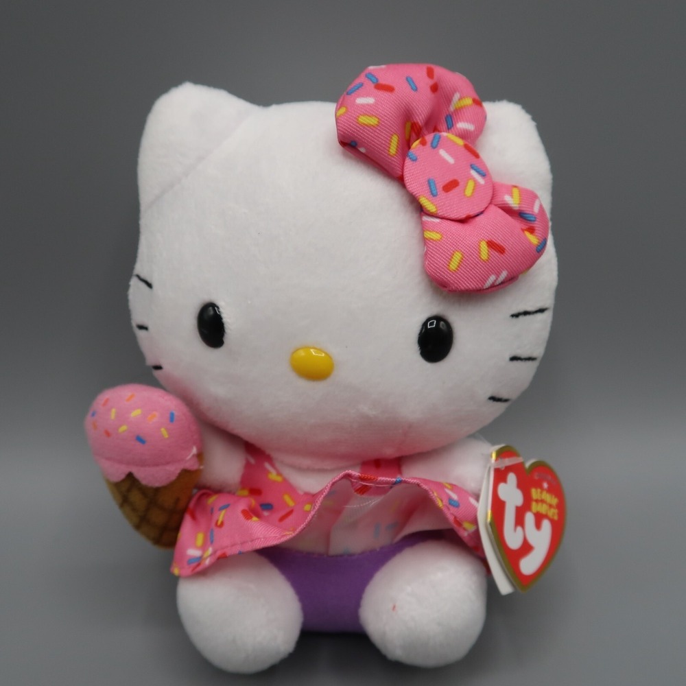 Ty Beanie Baby HELLO KITTY Ice Cream 6 inch 2013 Sario Pink Sprinkle